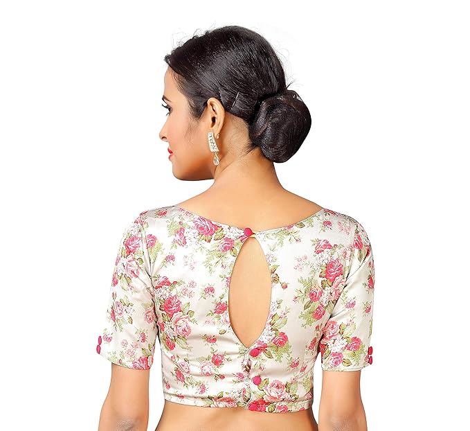 Studio Shringaar Polyester Women's Readymade With Printed Saree Blouse With Short Sleeves